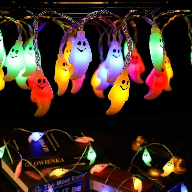 Xihbxyly Guirnalda de Luces Led de Halloween con Temática de Calaveras, Modos Intermitente y Fijo, Funciona con Pilas, Decoración para Patio, Ideal para Fiestas de Halloween, 299 Cm de Largo, 20 Luce