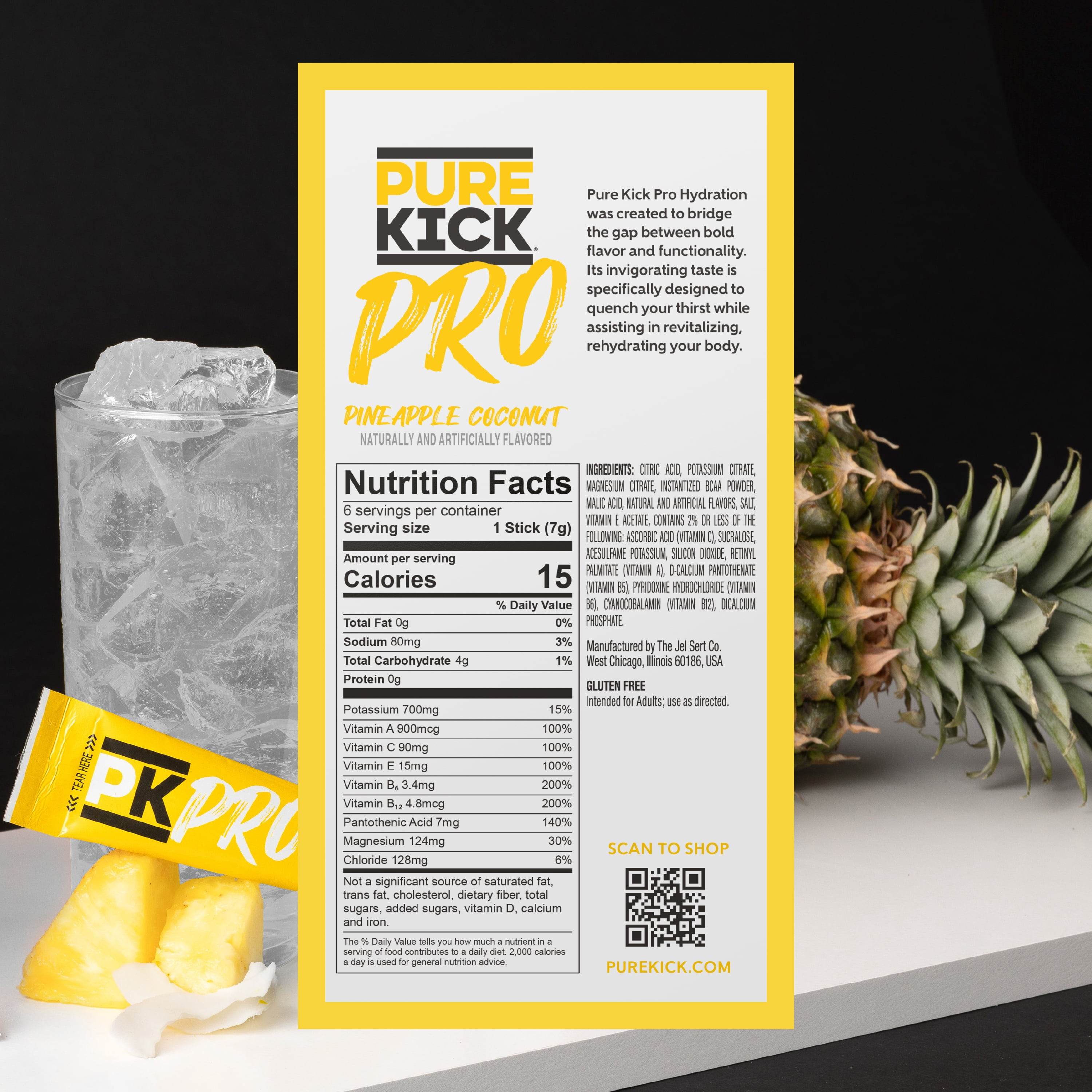 (6 pack) Pure Kick Pro Pineapple Coconut, Hydration Electrolyte Powdered Drink Mix, 6 Count Packets