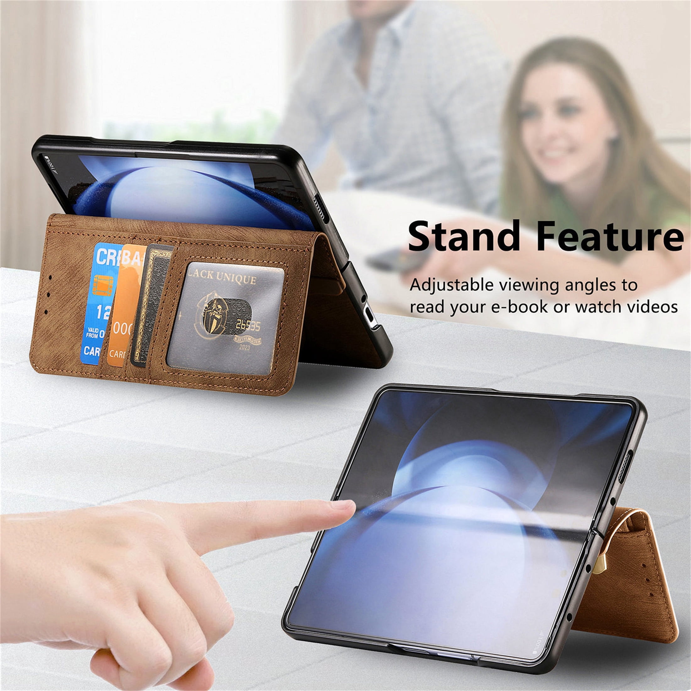 CCSmall for Samsung Galaxy Z Fold 6 5G Detachable Magnetic Wallet Phone Case, RFID Blocking Material Retro Folio Flip Leather Case Zipper Purse Cover with Card Slots for Galaxy Z Fold6 KQX Brown