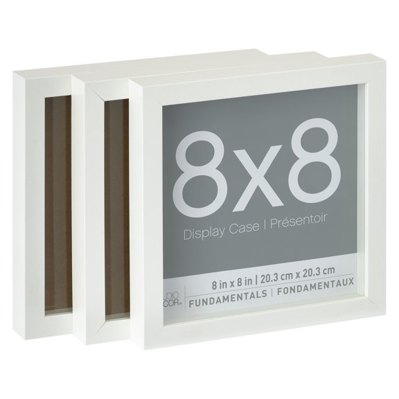 8” x 8” White Shadow Box Picture Frame by Studio Décor - Memory Box Display Case for Keepsakes - Mementos - and Memorabilia - MDF - 3-Pack