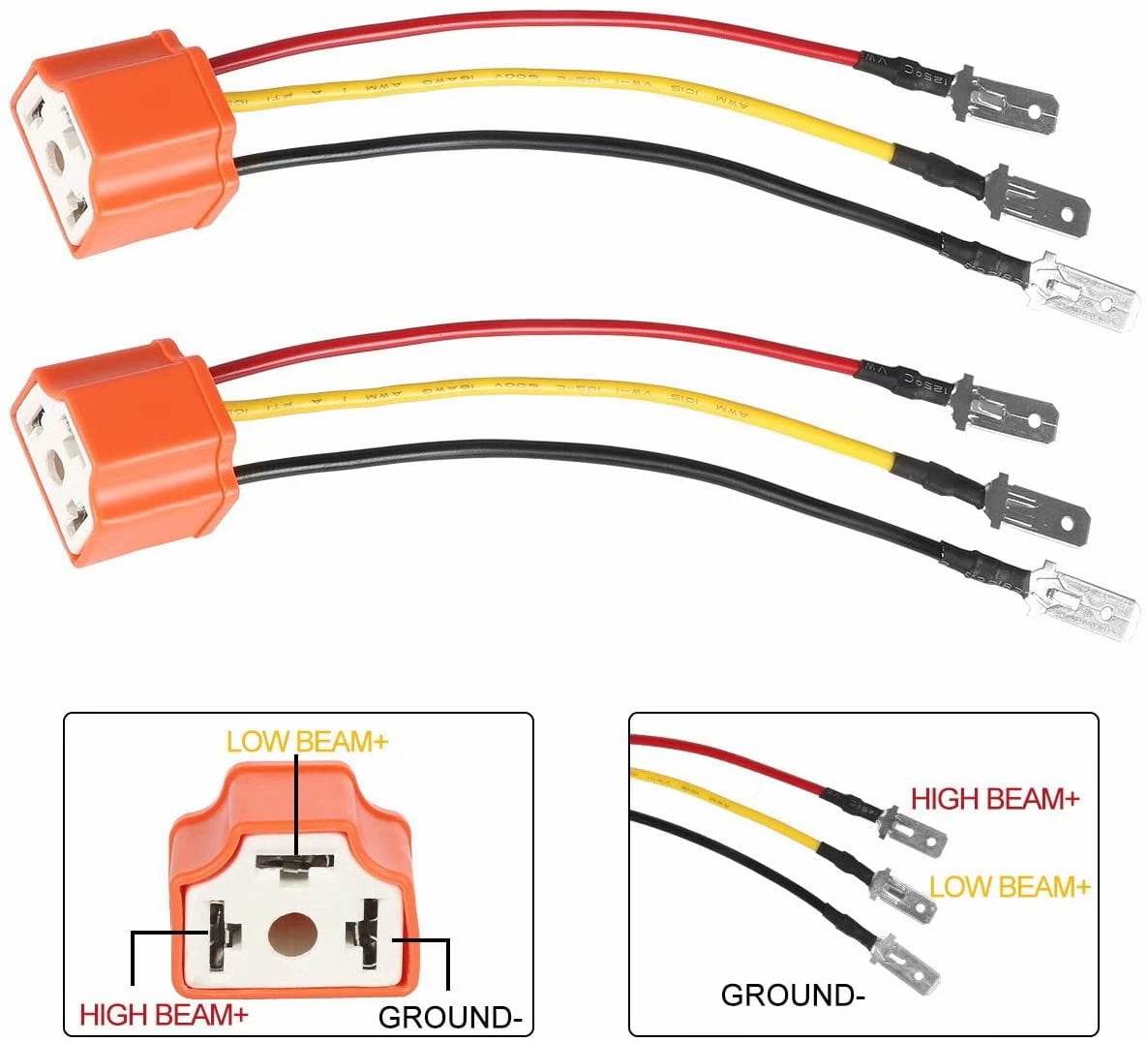 Ceramic H4 Sockets Wiring Harness H4 to 3 Pin Adapter Headlight Connector for Car Truck Boat Marine Headlight Fog Light Retrofit