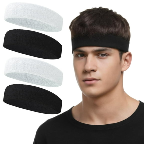 Tennis Headband Sweat Bands For Men Women,Sports Sweatbands Moisture Wicking Absorbent Head Bands For Teenagers Students,Stretch No Slip Men's Headbands For Yoga Running Workout Hiking 4pcs