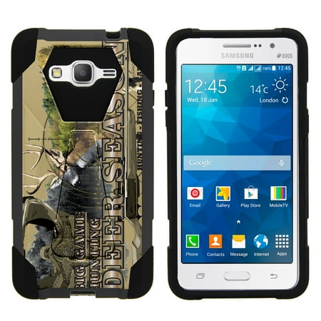 TurtleArmor ® | For Samsung Galaxy Grand Prime G530 | Samsung Go Prime [Dynamic Shell] Dual Layer Hybrid Silicone Hard Shell Kickstand Case - Deer Hunting