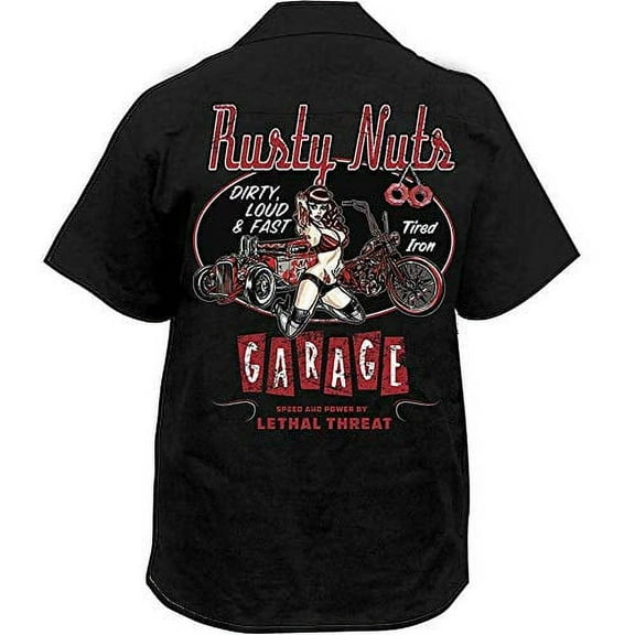 Lethal Threat Rusty Nuts Screen Printed Work Shirt (Large, Rusty Nuts Black)