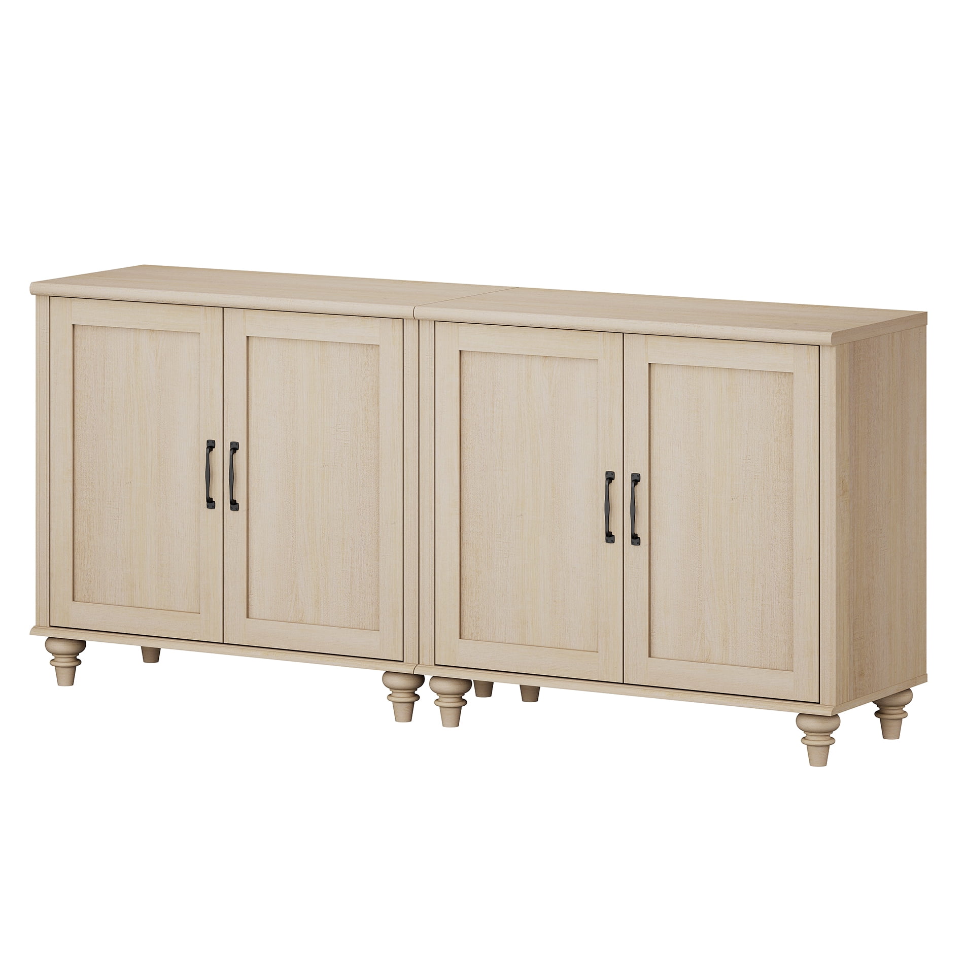 Modern Farmhouse Credenza, 68" Beige Storage Sideboard with Wood Doors