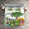 thumbnail image 2 of Ambesonne Colorful Quilted Coverlet 3 Pcs, Cartoon Group Dinosaur, King Size, Multicolor, 2 of 2