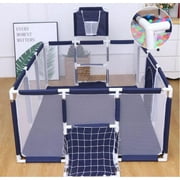 91 Inch Large Kid Baby Playpen Playard With Basketball Hoop,Folding Breathable Mesh Infant Children Play Game Fence for Indoors Outdoors Home