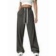 thumbnail image 3 of Women'S High Waist Loose Casual Drawstring Sweatpants Wide Leg Track Pants Fitness Pants with Pockets Dark Gray S, 3 of 7