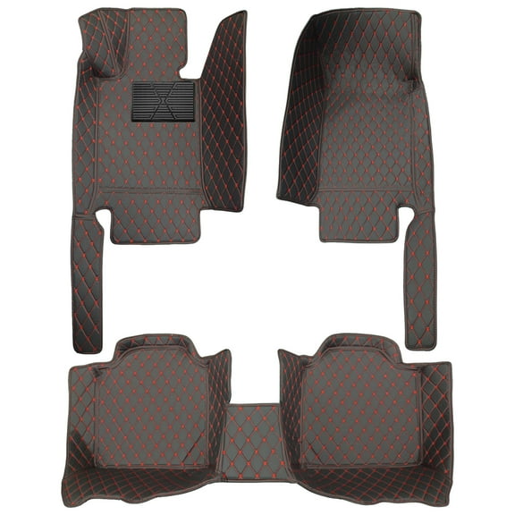 Tuqiang Car Floor Mats for Toyota Highlander 2003-2008 Waterproof Easy to Clean Floor Liners Carpet, Full Set Black Red