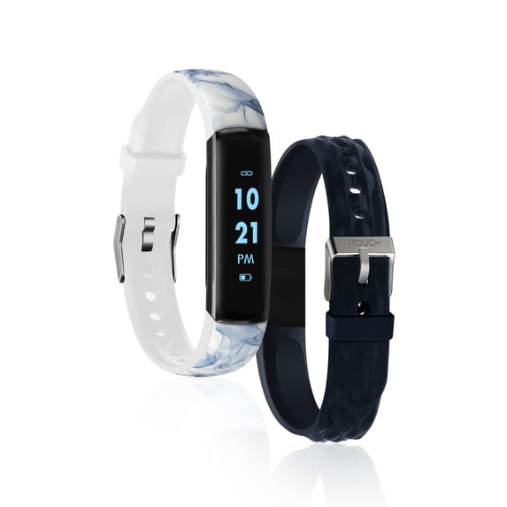 iTouch Slim Interchangeable Fitness Activity Tracker With Bonus Strap White Printed/Navy
