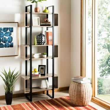 SAFAVIEH Adhara Retro Mid Century Wood 3 Shelves Etagere, Oak/Black
