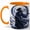 Orange, variant on Moon Samurai Coffee Mug, Japanese Warrior Mug, Fantasy Japan Birthday Christmas Gift for Men, Full Moon Katana Cherry Blossom Art, 11 oz White Ceramic Coffee Cup