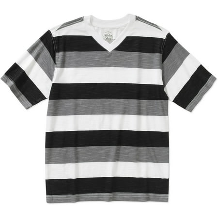 Faded Glory - Boys' Short Sleeve Rugby Stripe V-Neck Tee - Walmart.com
