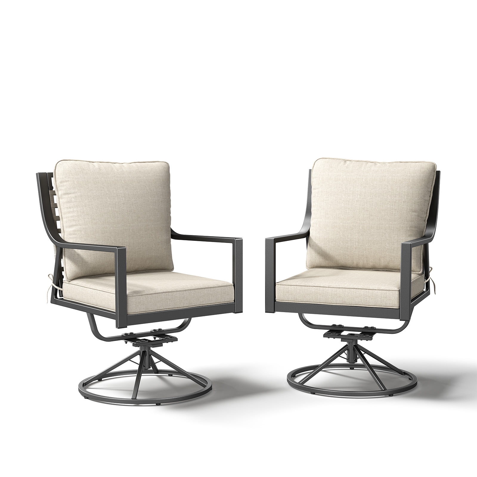 Gymojoy Patio Swivel Chairs Set of 2, Outdoor Dining Chairs High Back All Weather Outdoor Swivel Chairs with Metal Rocking Frame with Cushions for Lawn Garden Backyard Deck