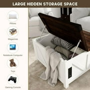 ChVans 35.6 Square Lift Top Coffee Table, Farmhouse Coffee Table with Storage & Charging Ports, Wood Center Table w/Large Hidden Space for Living Room Home Office