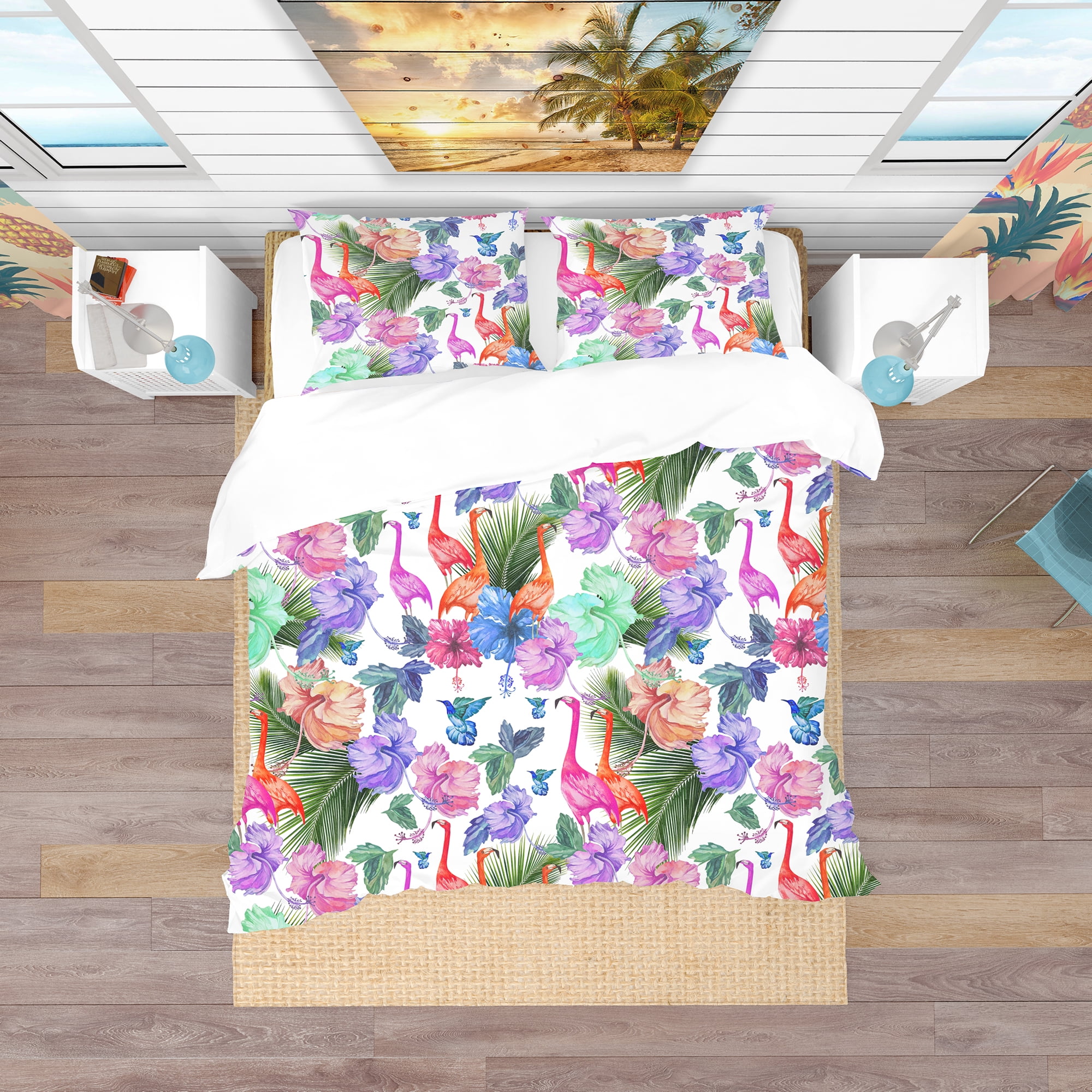 Designart 'Tropical Pattern with Flamingos' Tropical Duvet Cover Set