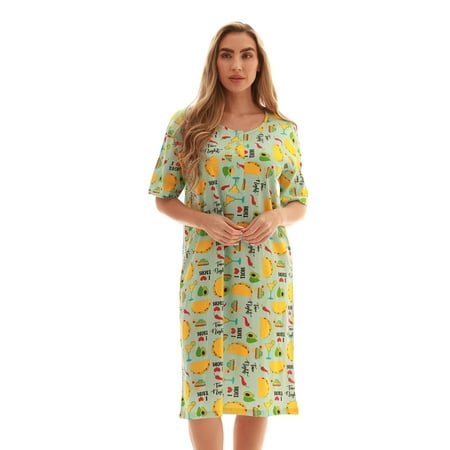 

Just Love Short Sleeve Nightgown Sleep Dress for Women (Medium Aqua - I Love Tacos)