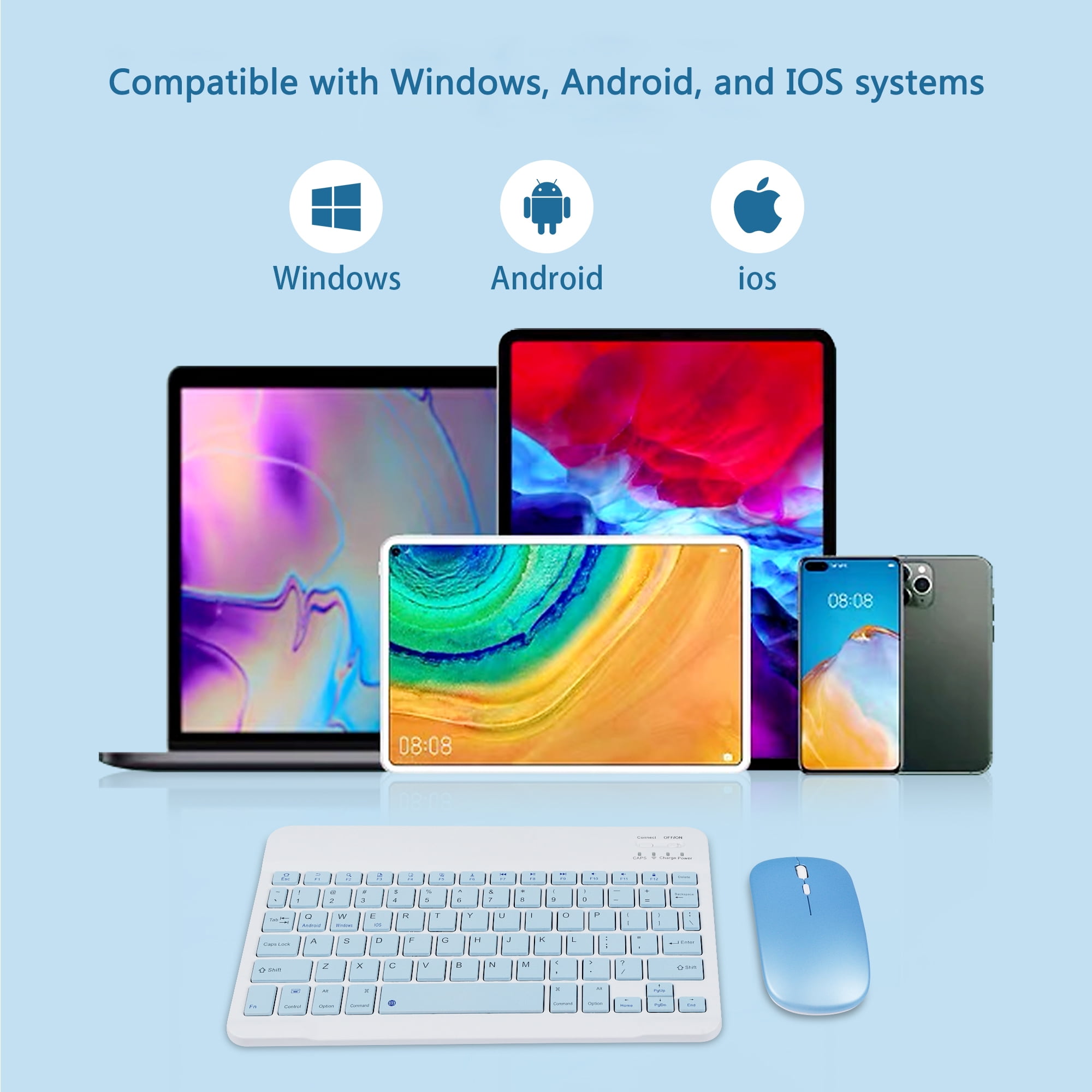 Dpisuuk 10 inch Wireless Bluetooth Keyboard Mouse Comb, Ultra-Slim Rechargeable Wireless Keyboard and Mouse Set for iOS Android Windows