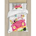 thumbnail image 1 of Bunny Duvet Cover Set Twin Size, Cartoon Illustration of 2 Happy Easter Bunnies Carrying Load of Eggs in Car, Decorative 2 Piece Bedding Set with 1 Pillow Sham, Multicolor, by Ambesonne, 1 of 3