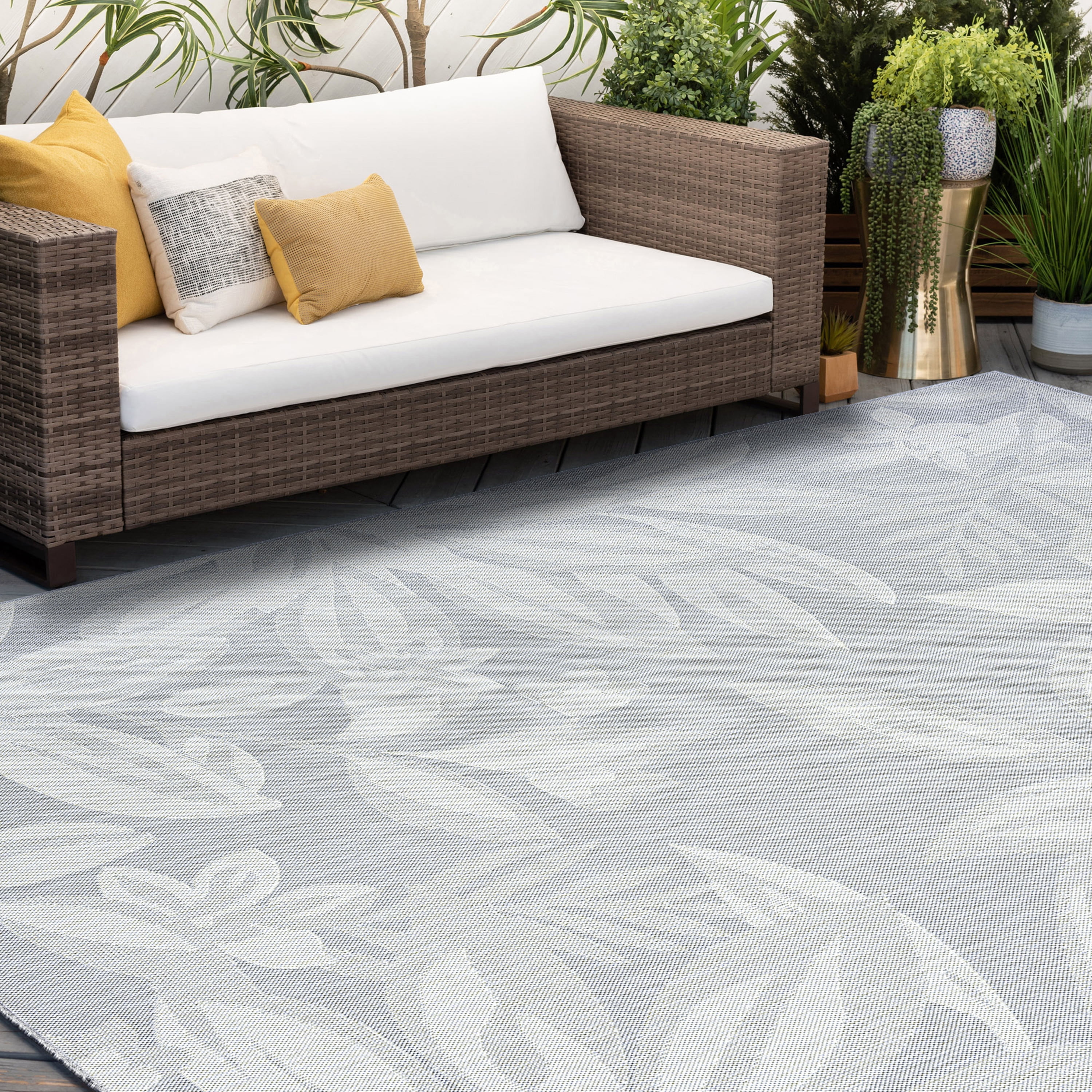 5x8 Water Resistant, Indoor Outdoor Rugs for Patios, Front Door Entry, Entryway, Deck, Porch, Balcony | Outside Area Rug for Patio | Gray, Floral | Size: 5'3'' x 7'3''