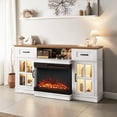 thumbnail image 2 of IVV 58-Inch TV Stand with 24" Electric Fireplace Insert, LED Entertainment Center with 2 Glass Doors & 2 Drawers & Adjustable Light Strip, Rustic Media Cabinet for Living Room, Brown+White, 2 of 7