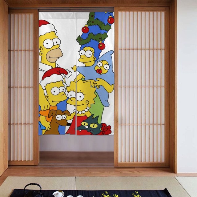Cortina de puerta semiopaca con patrón de patchwork de dos piezas de Los Simpsons, cortinas opacas decorativas para dormitorio, sala de estar, decoración de habitación de niños, 34 x 56 pulgadas,