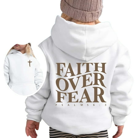 MUXiin Faith Over Fear Hoodie Blue Girls Trendy Cute Christian Letter Print Sweatshirts Cotton Blend Sweatshirt Casual Tops