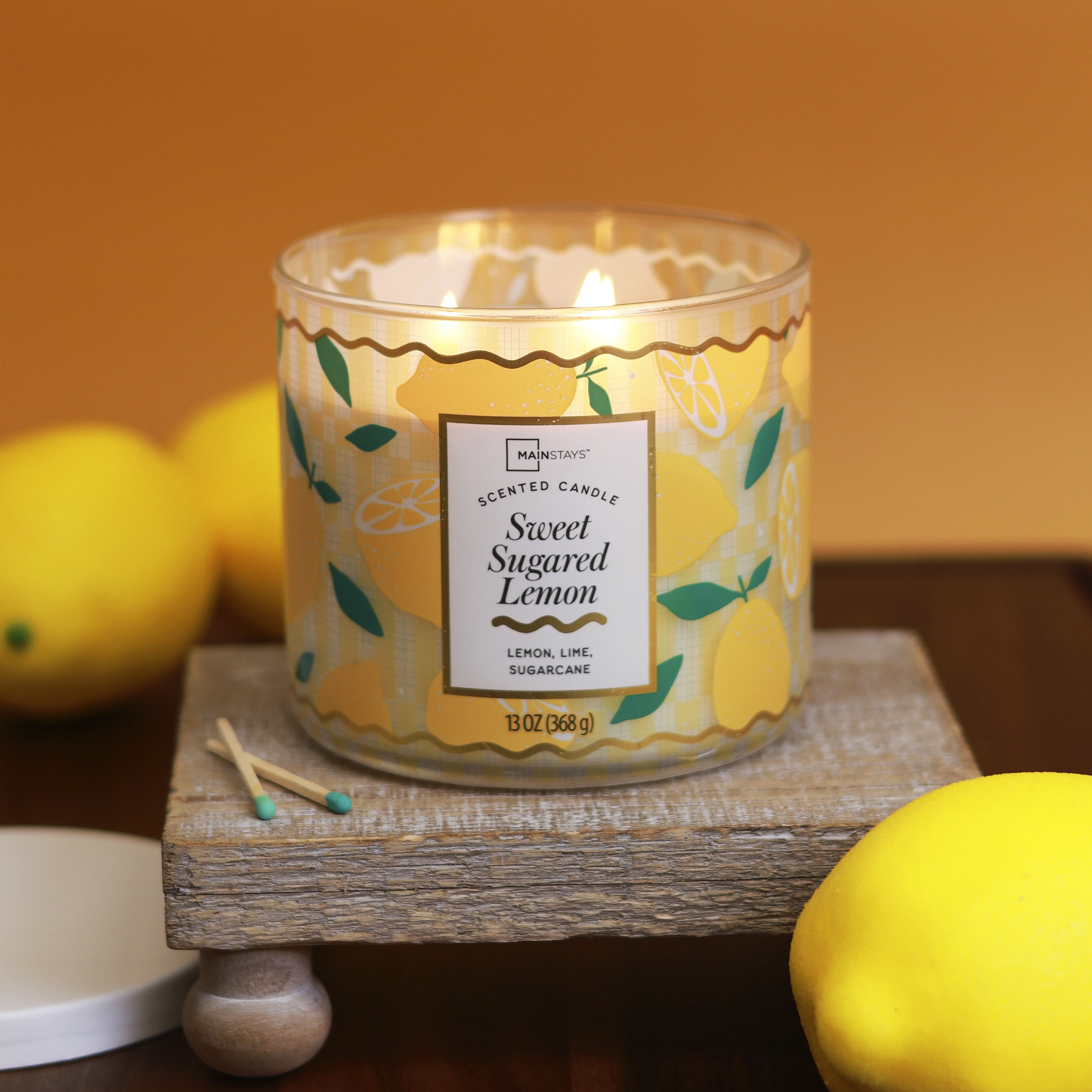 Mainstays Sweet Sugared Lemon 3-Wick Fragrance Candle with Decorative Wrap, 13 Ounce