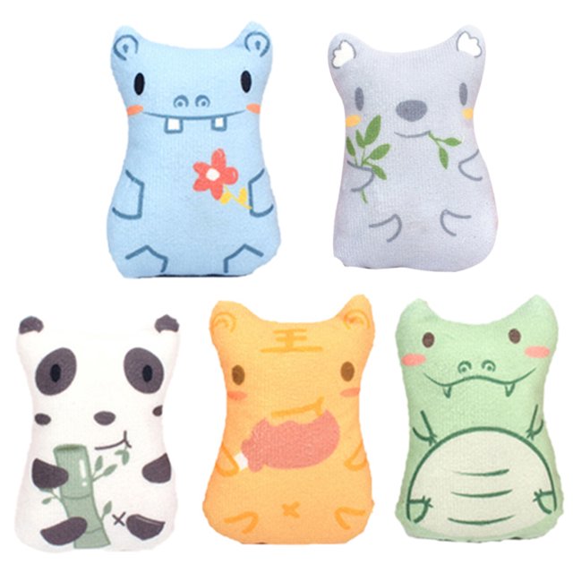 5PCS Animal Chat Mâcher Jouet Interactif Chaton Rempli Jouet Doux pour Animaux de Compagnie