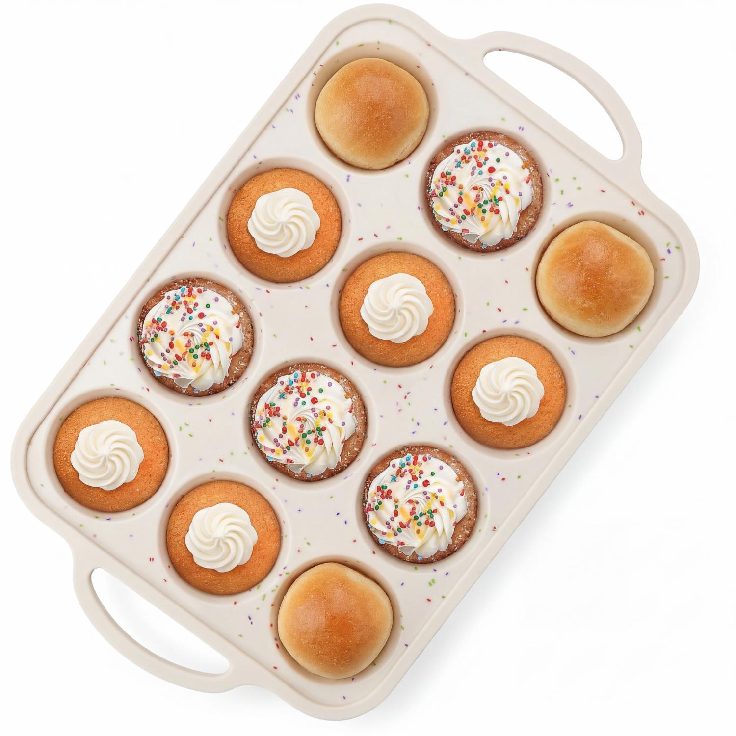 AMBLER Silicone Muffin Pan, 12-Cup with Metal Frame, Off-White photo 4