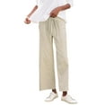 thumbnail image 3 of Pxxlle Straight Leg Pants for Women Casual Summer Spring Elastic Waisted Drawstring Pant Solid Color Wide Leg Long Pants Beige XL, 3 of 8