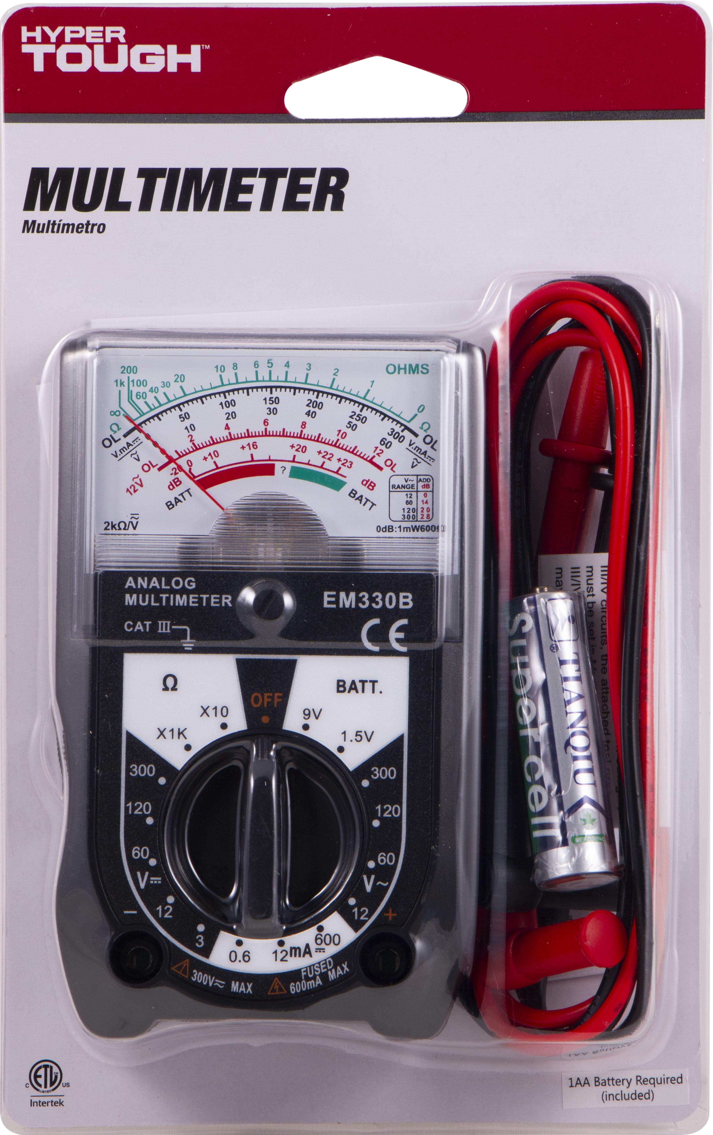 HyperTough 14Range, 6Function Analog Multimeter, Black, 50952