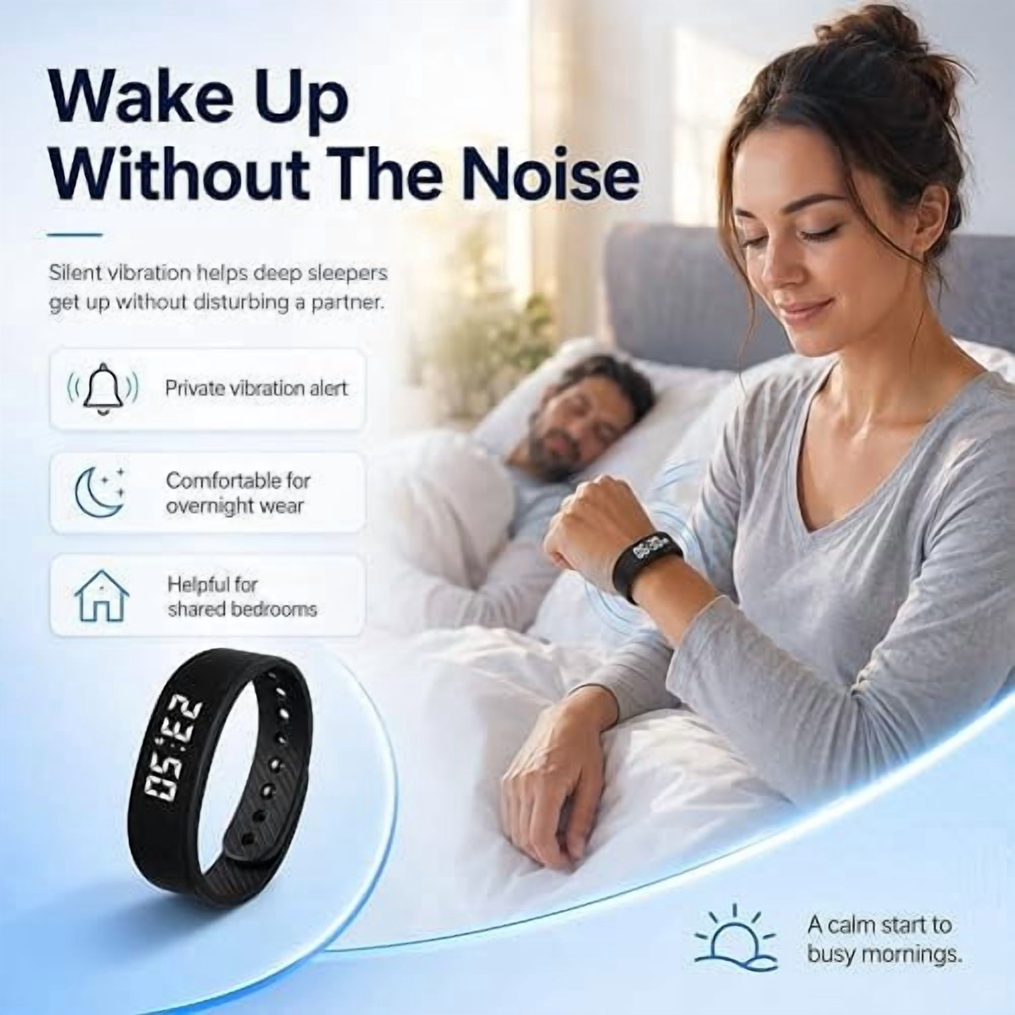 Auralis Wake Band, Vibrating Alarm Clock Wristband for Heavy Sleepers, Silent Vibration Watch for Deaf & Hard of Hearing, Smart Wake Up Band for Deep Sleepers Adults, Won't Disturb Partner