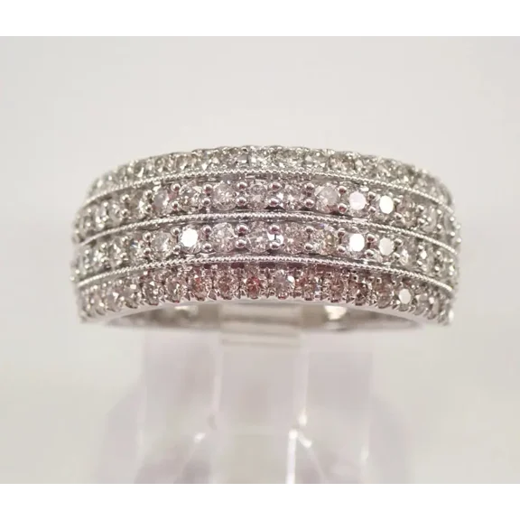 Omjewels 2Ct Round Cut Moissanite Multi Row Anniversary Band Ring 14K White Gold Plated