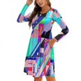 thumbnail image 1 of Geometric Colors Square Neck Dress Cute Loose Print Dresses Elegant Beach Party Dress Colors Geometric Diagonal Pattern Memphis, 1 of 5