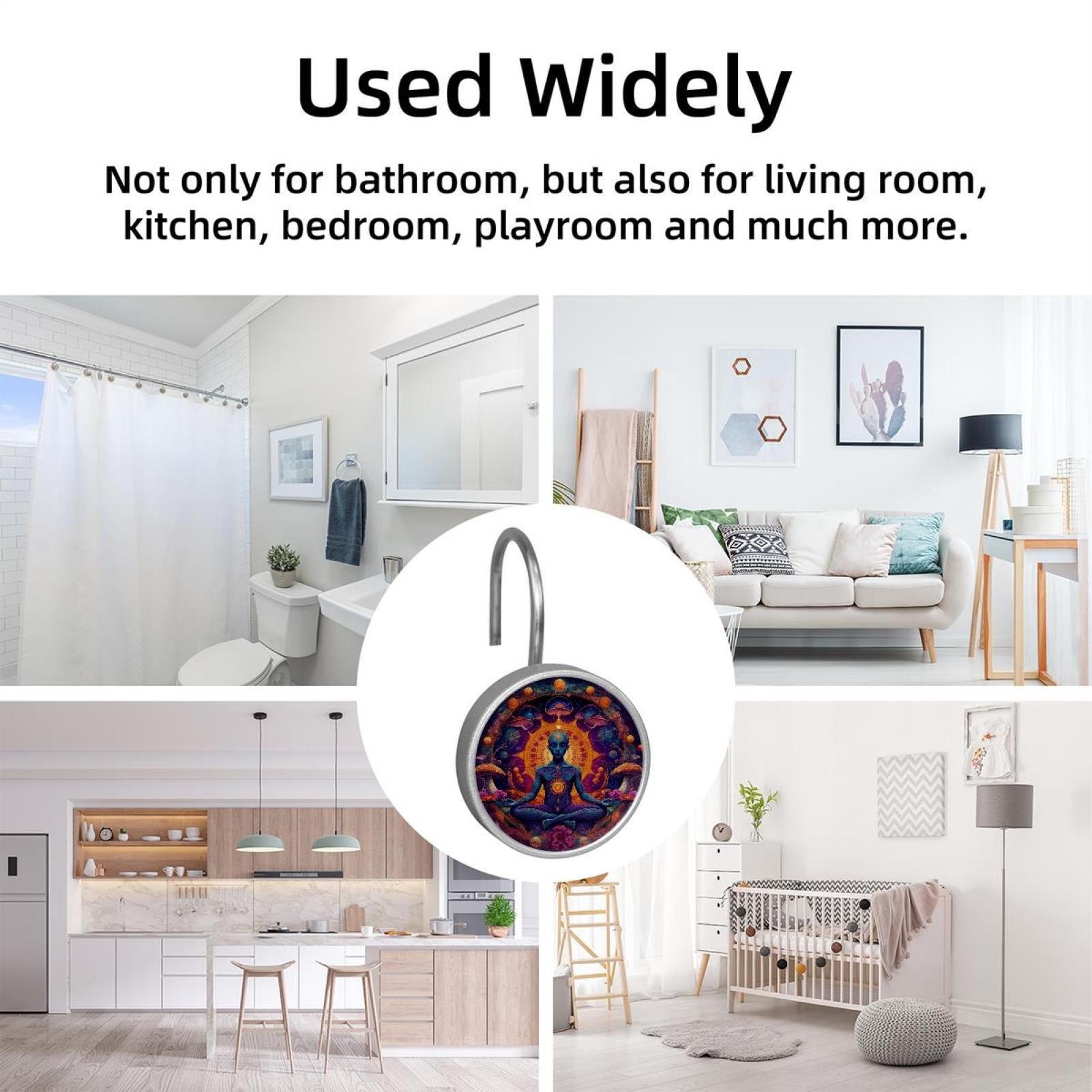 HemaKayy 12 Pcs Shower Curtain Hooks Bathroom Decorative Accessories Magic Mushroom Purple