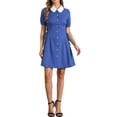 thumbnail image 2 of INSPIRE CHIC Women's Button Down Contrast Peter Pan Collar Lace up Dress XL Dark Blue, 2 of 5