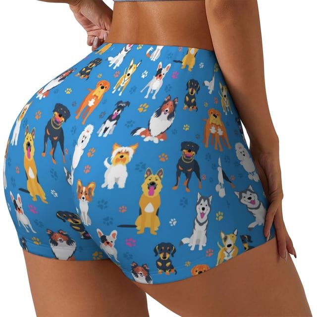 Balery Cute Dogs Pantalones cortos de entrenamiento estampados para mujer, sin costuras, ajustados, para gimnasio, yoga, correr, deportes, ejercicio activo, fitness.-Small
