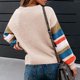 thumbnail image 4 of Pntutb Blusa de manga larga con rayas de arcoíris de punto de cable para mujer Pntutb Pntutb-2264, 4 of 5