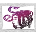 thumbnail image 1 of Octopus Tapestry, Female Profile Illustration with Octopus on Her Head Creative Art, Wall Hanging for Bedroom Living Room Dorm Decor, 80W X 60L Inches, Purple Dark Purple Magenta, by Ambesonne, 1 of 2