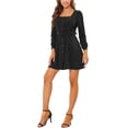 thumbnail image 4 of INSPIRE CHIC Women's Square Neck Long Sleeve Button Front Corduroy Dress with Belt XS Black, 4 of 5