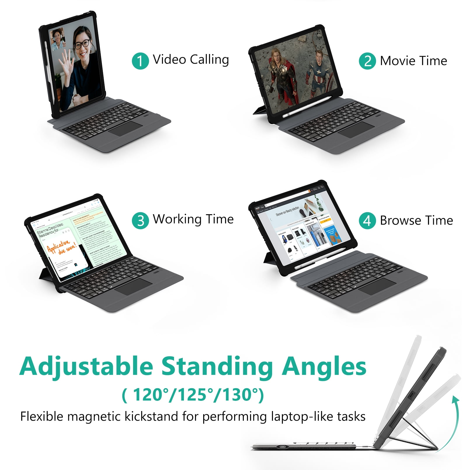Keyboard for iPad Pro 12.9, 6/5/ 4/ 3 Gen(2022/2021/2020/2018) with Trackpad, Keyboard Case ,Detachable Wireless Bluetooth Keyboard with Backlit, with Pencil Holder