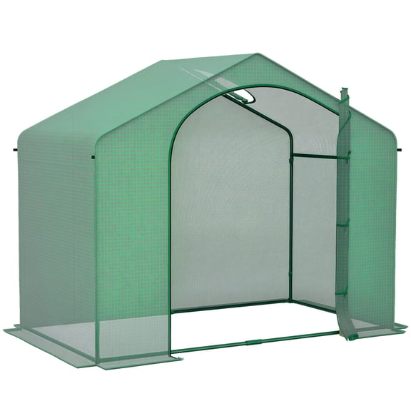 Homiyad 6' x 3' x 5' Walk-in Greenhouse, Portable Hot House, PE Cover, Steel Frame, Zipper Door, Top Vent for Flowers, Vegetables, Green | Aosom.com