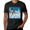 thumbnail image 2 of Wuche Cute snowman, shy Christmas with a smiling face, unique artistic charm of short sleeved shirt design, T-shirt for children, casual and breathable gifts for men, women, boys and girls Black, 2 of 4