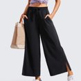 thumbnail image 5 of Women's Cropped Wide Leg Palazzo Pants High Waist Elastic Drawstring Casual Lightweight Trousers with Pockets Waisted Flowy Beach Trousers, 5 of 6