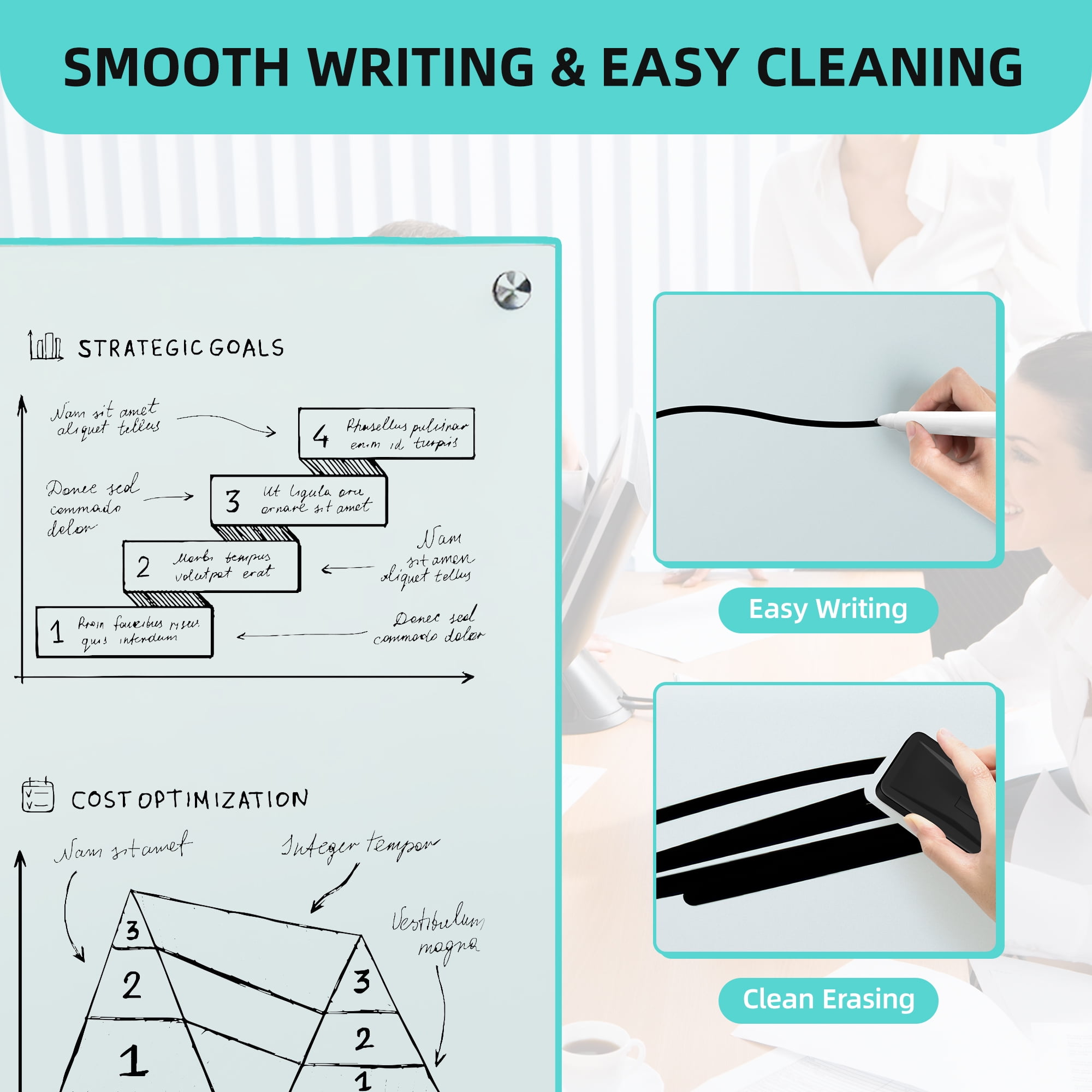 Elevon 36" x 24" Wall-Mounted Glass Whiteboard, Magnetic Dry Erase Board with Smooth Surface, Frameless Design for Office, Home, and School Writing or Planning