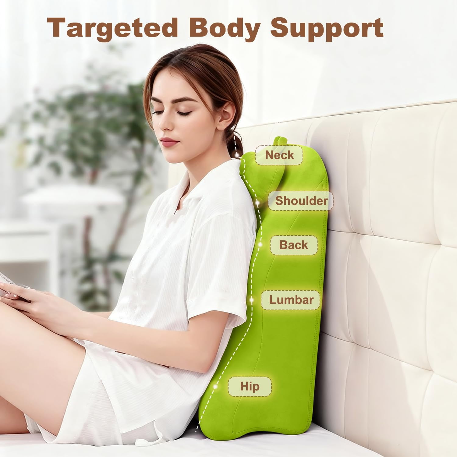 Memory Foam Ergonomic Wedge Pillow, Multi-Position Support Pillow, Ergonomic Support for Back Pain, Acid Reflux & Sitting Up, Ideal for Massage, with Removable Cover,40-Degree Angle Design (Green)