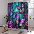thumbnail image 3 of Butterfly Shower Curtains with Hooks,Purple Floral Shower Curtain,Colorful Butterfly Neon Stained Glass Shower Curtain Green Leaves Fabric Curtains for Bathroom Decor Watercolor 72"x72", 3 of 6
