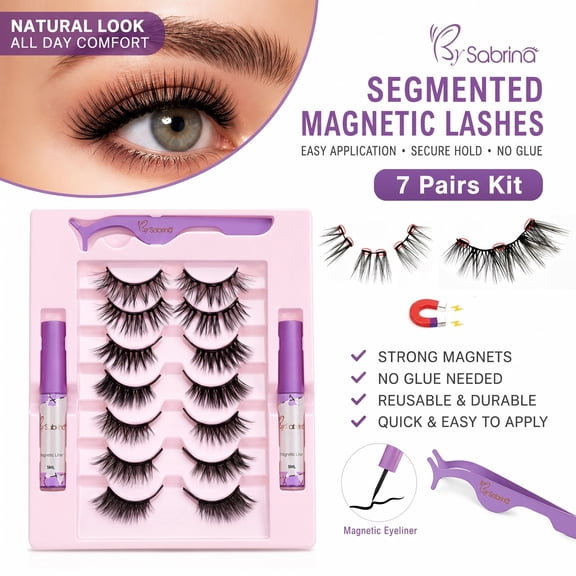 7 Pairs Magnetic Eyelash Kit Magnetic clusters Reusable Natural Look 3D Lashes, No Glue Needed Soft Magnetic Lashes for Eye Makeup (Lightweight & Comfortable)