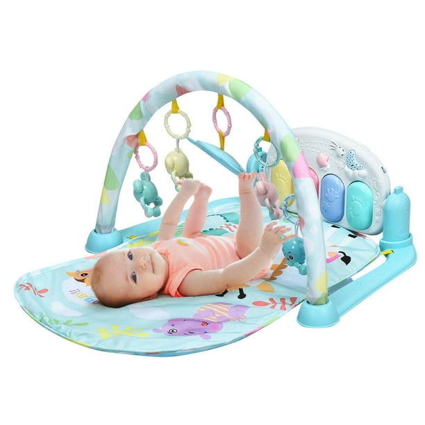 Gymax Baby Gym Play Mat 3 in 1 Fitness Music and Lights Fun Piano Activity Center Blue Walmart